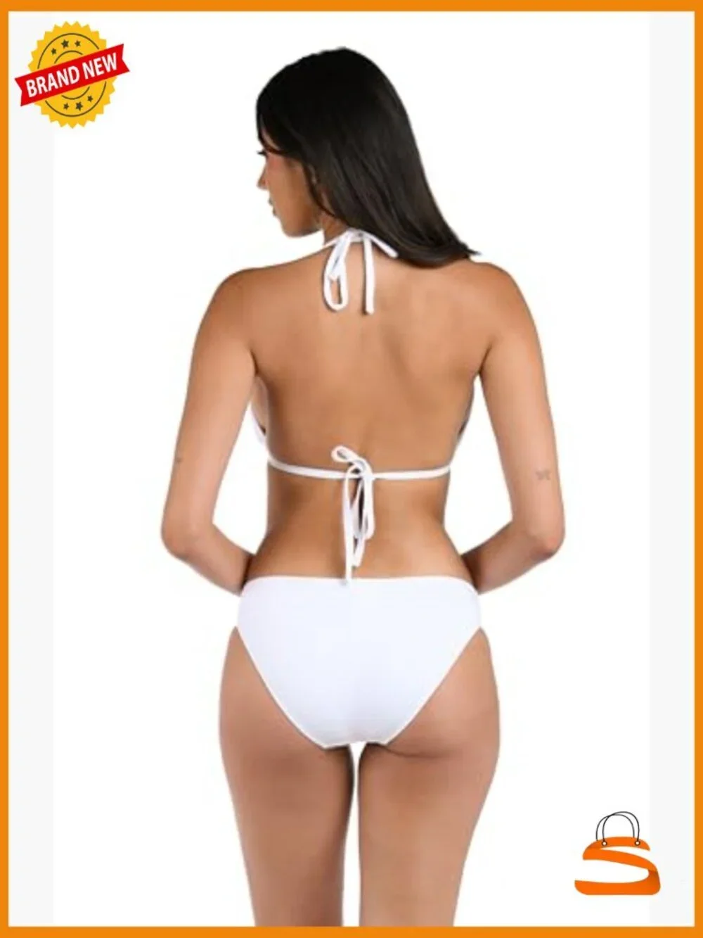 White Halter Bikini Top Size 8 Adjustable Straps Rouched Nylon Blend